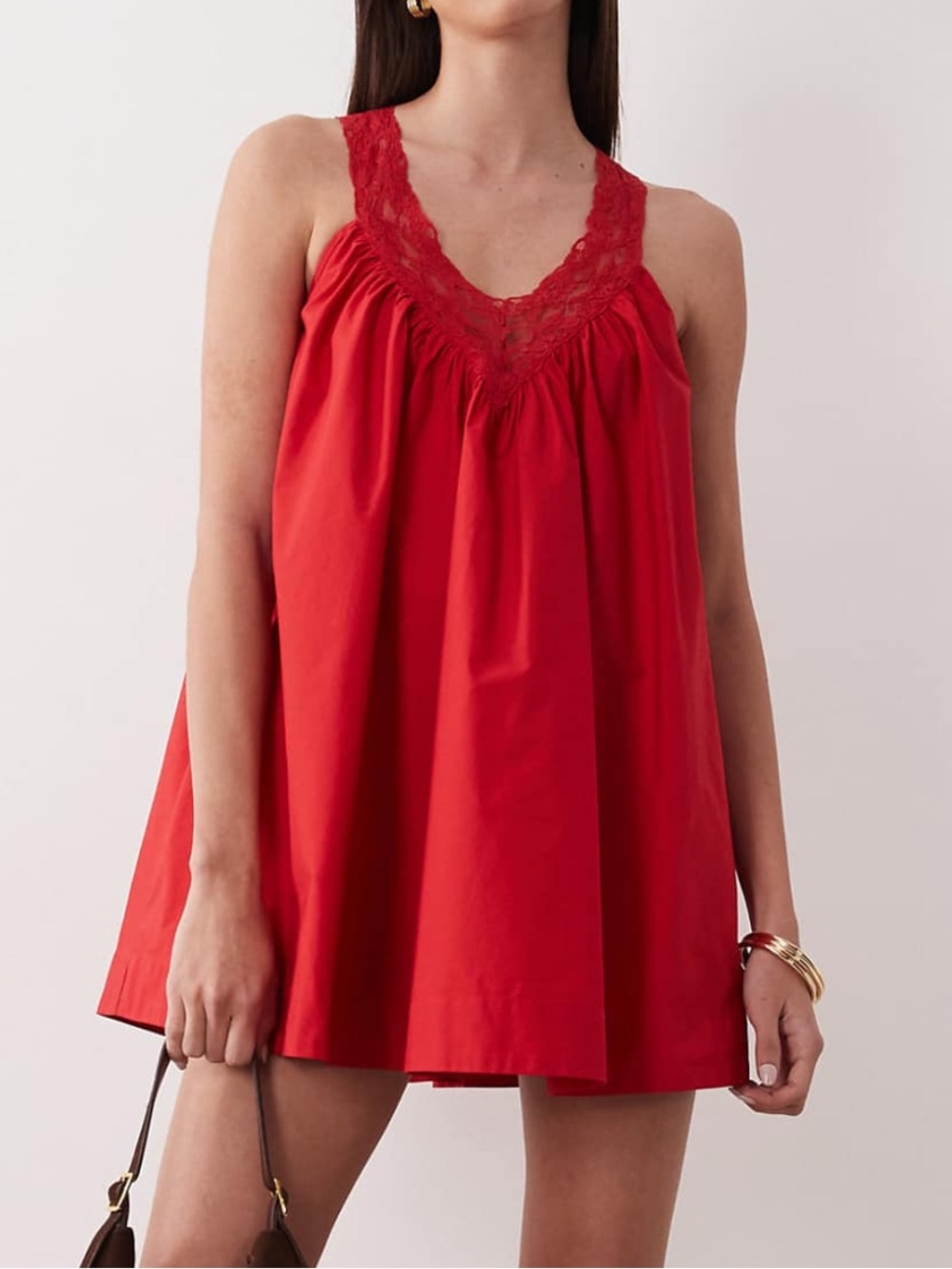 Women’s Red Lace-Trim Poplin Dress